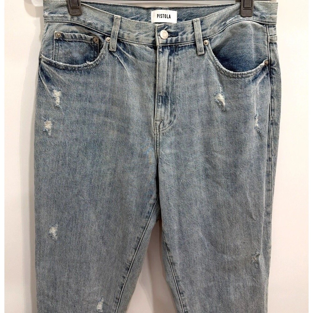 Pistola High Rise Relaxed Jeans Womens Sz 30 Roller Distressed Lt Wash Presley